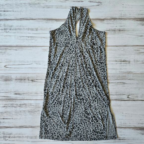 Old Navy Leopard Print Halter Gray Midi Dress sz Large - Picture 1 of 6